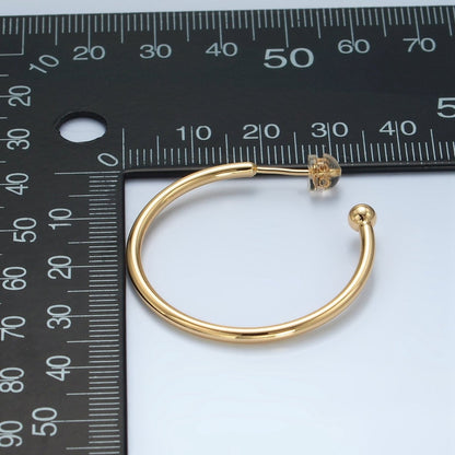 24K Gold Filled 35mm Minimalist Ball C-Shaped Hoop Earrings | AD758