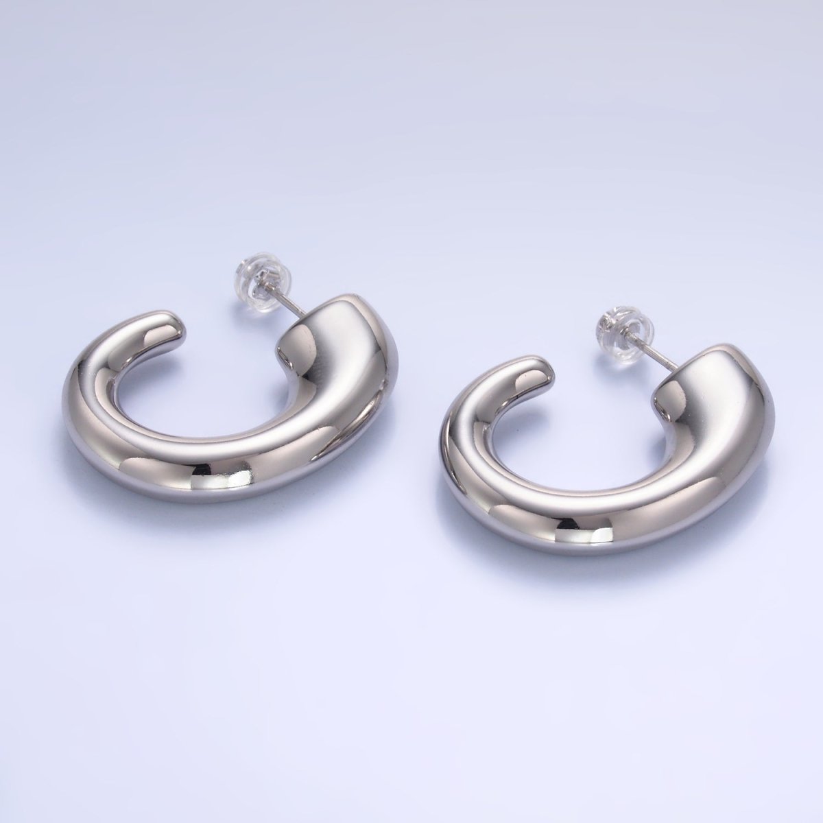 24K Gold Filled 35mm Minimalist J-Shaped Hoop Earrings in Gold &amp; Silver | AB861 AB862
