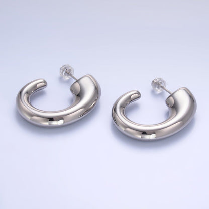 24K Gold Filled 35mm Minimalist J-Shaped Hoop Earrings in Gold &amp; Silver | AB861 AB862