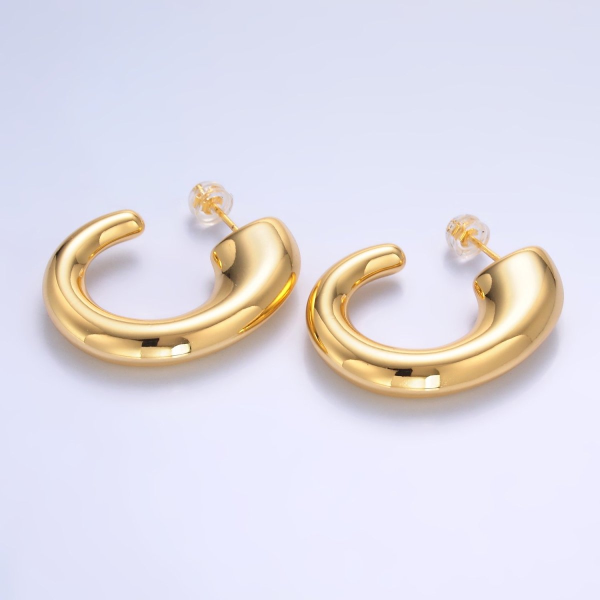24K Gold Filled 35mm Minimalist J-Shaped Hoop Earrings in Gold &amp; Silver | AB861 AB862