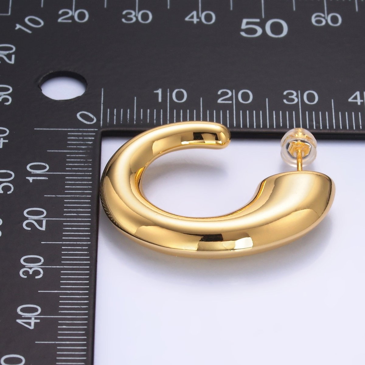 24K Gold Filled 35mm Minimalist J-Shaped Hoop Earrings in Gold &amp; Silver | AB861 AB862