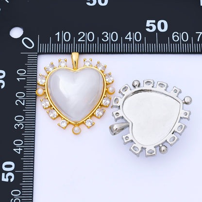 24K Gold Filled 35mm Shell Pearl Clear CZ Outline Heart Pendant in Gold &amp; Silver | AA1658 AA1689