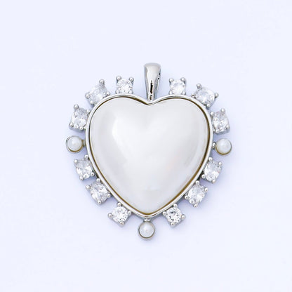 24K Gold Filled 35mm Shell Pearl Clear CZ Outline Heart Pendant in Gold &amp; Silver | AA1658 AA1689