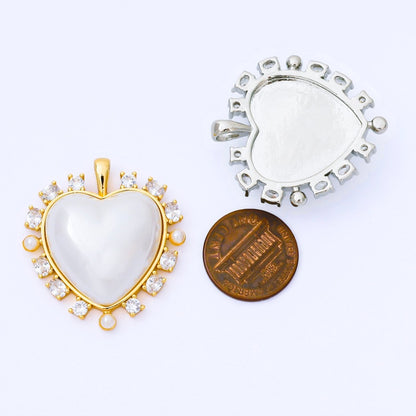 24K Gold Filled 35mm Shell Pearl Clear CZ Outline Heart Pendant in Gold &amp; Silver | AA1658 AA1689