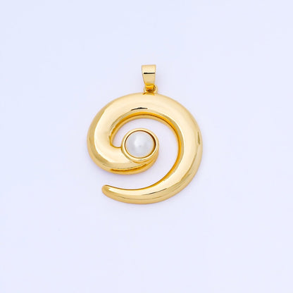 24K Gold Filled 35mm Spiral Pearl Charm | AA1665