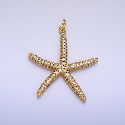 24K Gold Filled 35mm Starfish Micro Paved CZ Sea Animal Charm | W247