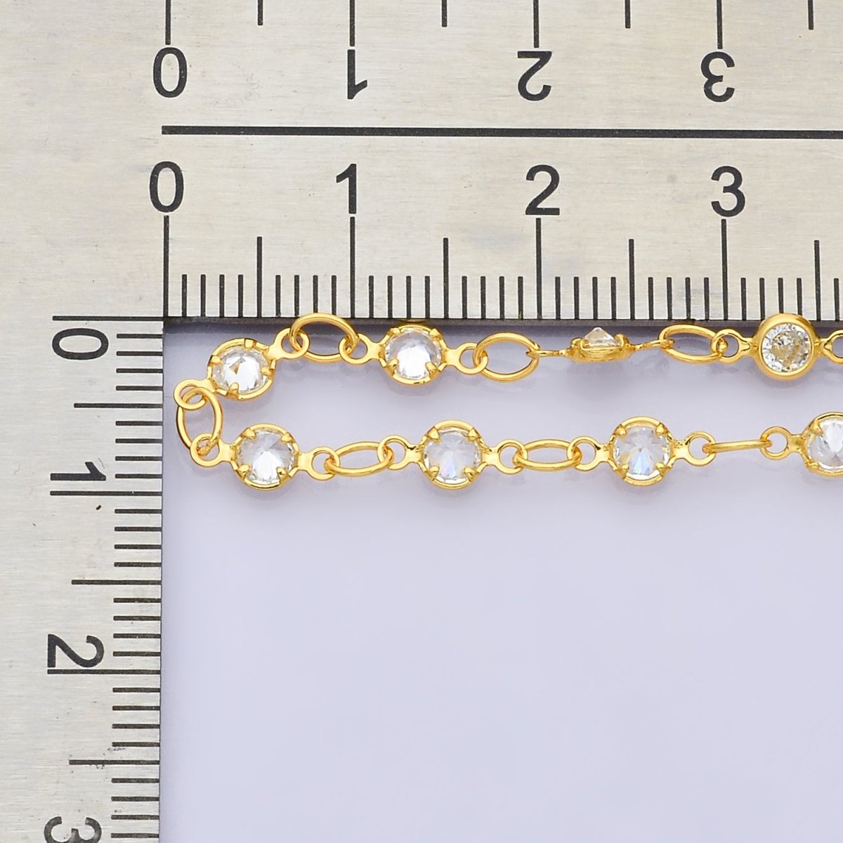 24K Gold Filled 3.6mm Clear CZ Round Bezel Gemstone Unfinished Chain by Yard | Roll-01835