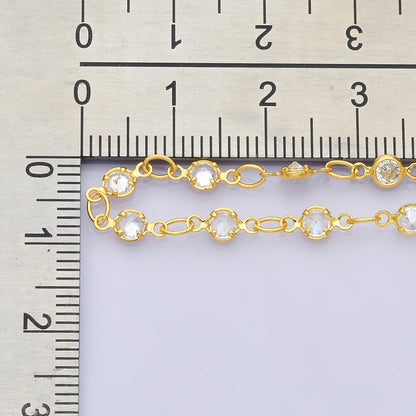 24K Gold Filled 3.6mm Clear CZ Round Bezel Gemstone Unfinished Chain by Yard | Roll-01835