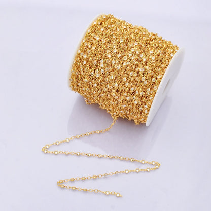 24K Gold Filled 3.6mm Clear CZ Round Bezel Gemstone Unfinished Chain by Yard | Roll-01835