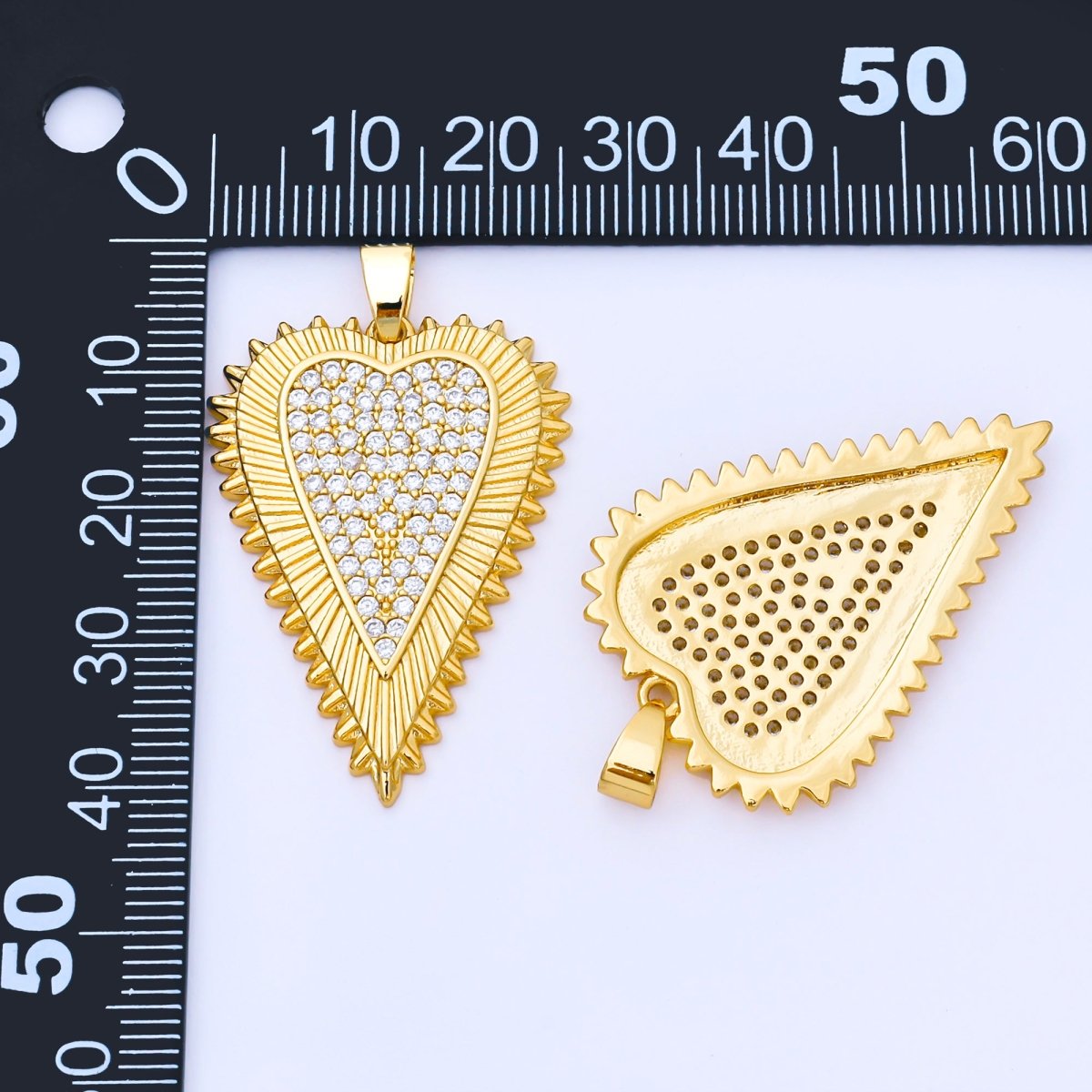 24K Gold Filled 36mm Micro Paved CZ Sunray Outline Heart Pendant | AA1662