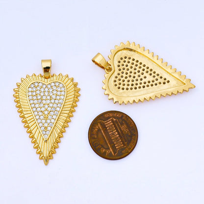 24K Gold Filled 36mm Micro Paved CZ Sunray Outline Heart Pendant | AA1662