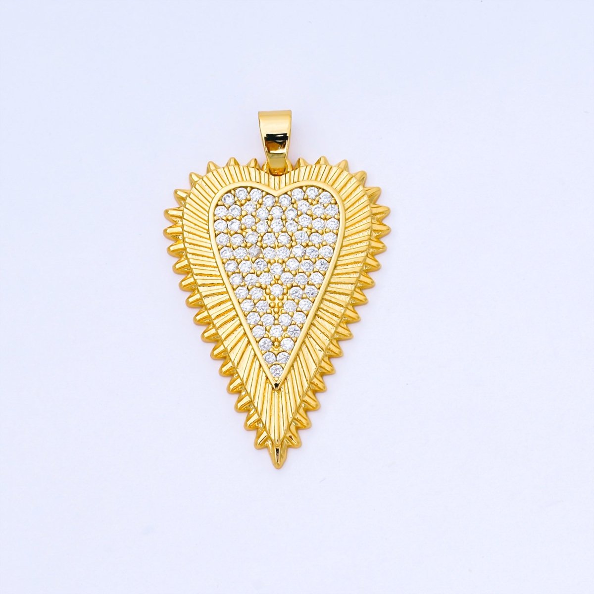 24K Gold Filled 36mm Micro Paved CZ Sunray Outline Heart Pendant | AA1662