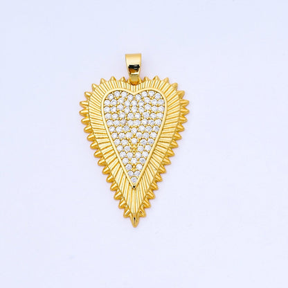 24K Gold Filled 36mm Micro Paved CZ Sunray Outline Heart Pendant | AA1662