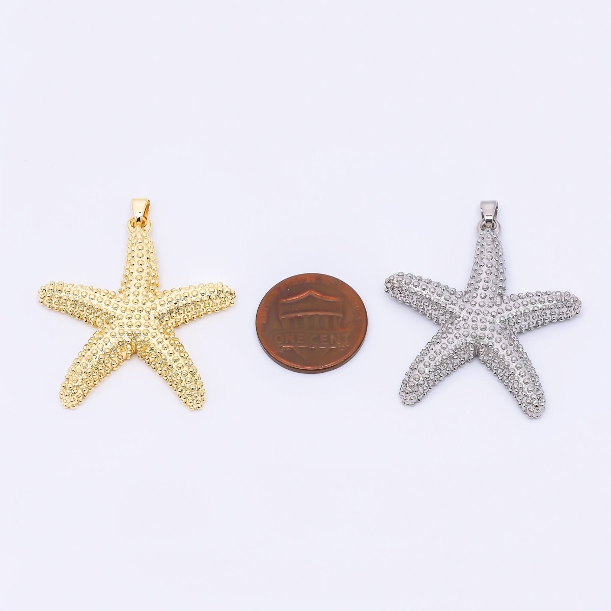 24K Gold Filled 37mm Dotted Sea Starfish Animal Charm in Gold and Silver | AH532