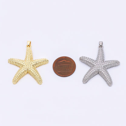 24K Gold Filled 37mm Dotted Sea Starfish Animal Charm in Gold and Silver | AH532