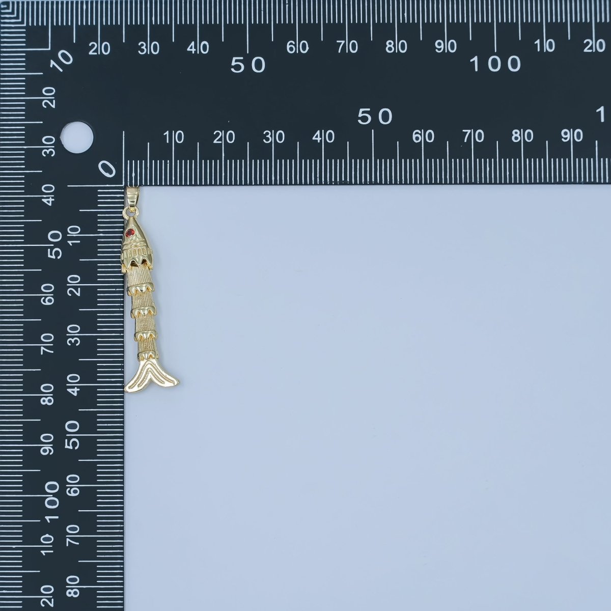 24K Gold Filled 37mm Red CZ Eye Artisan Fish Multidimensional 3D Charm | AA1496