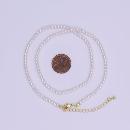 24K Gold Filled 3m Off-White Shell Pearl Bead Gemstone 17 Inch Necklace | WA-3049