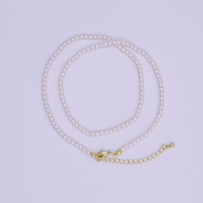 24K Gold Filled 3m Off-White Shell Pearl Bead Gemstone 17 Inch Necklace | WA-3049