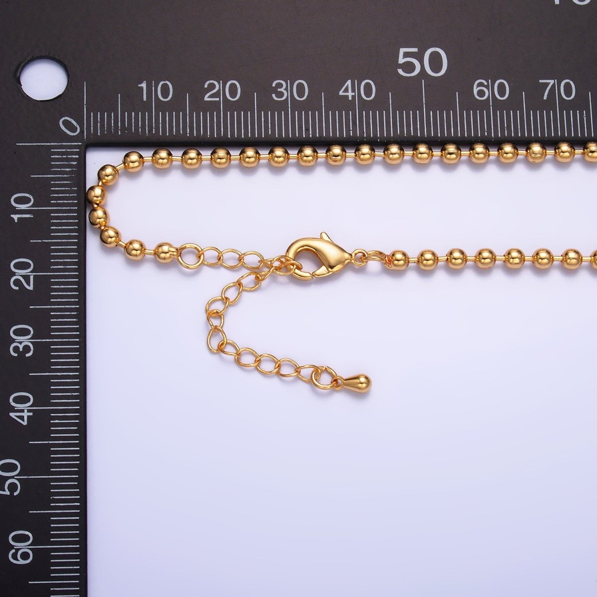 24K Gold Filled 3mm Bead Bar 16 Inch, 18 Inch Necklace w. Extender | WA-2714
