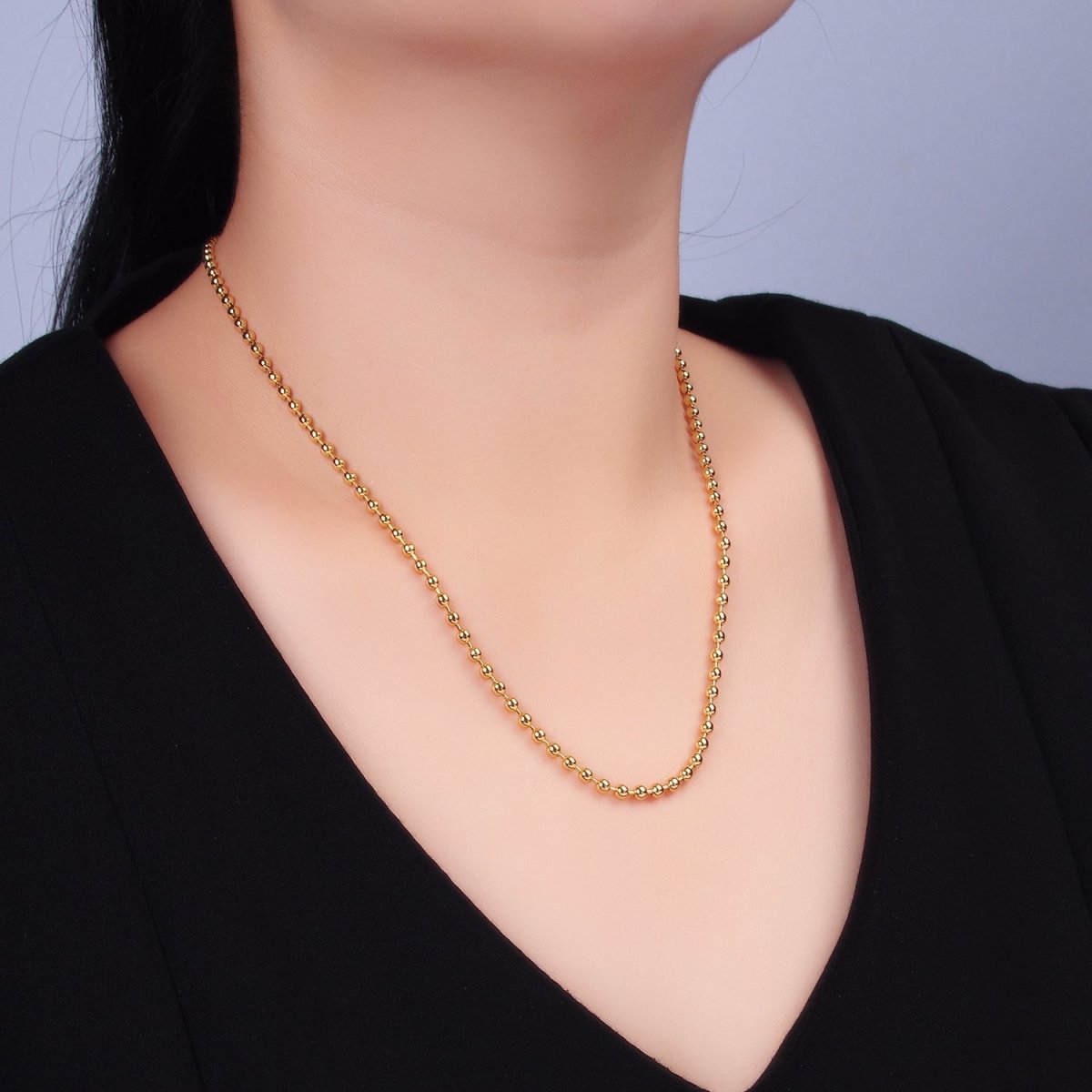 24K Gold Filled 3mm Bead Bar 16 Inch, 18 Inch Necklace w. Extender | WA-2714