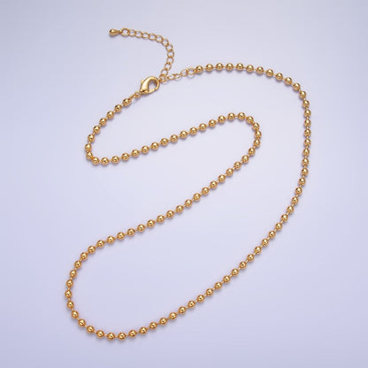 24K Gold Filled 3mm Bead Bar 16 Inch, 18 Inch Necklace w. Extender | WA-2714