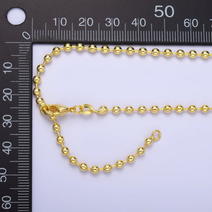 24K Gold Filled 3mm Bead Bar 18 Inch with 2 Inch Extender | WA-2741