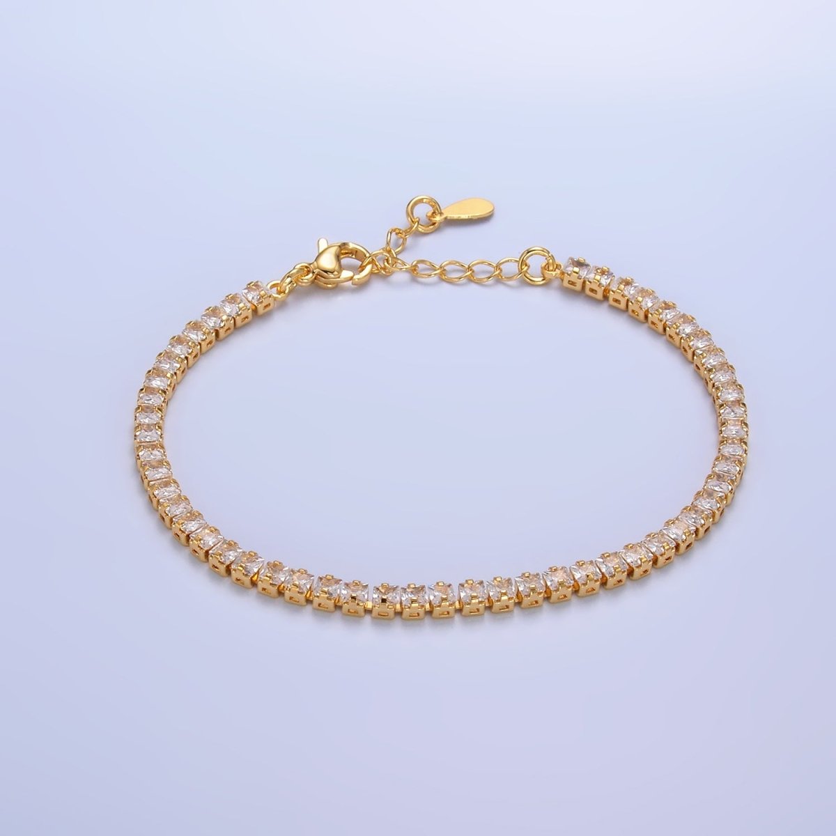 24K Gold Filled 3mm Clear CZ Baguette 7 Inch Tennis Bracelet | WA-2977