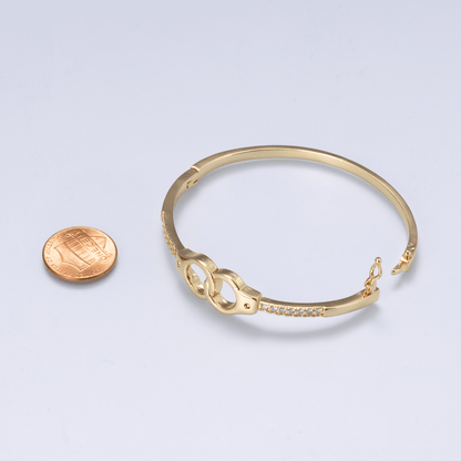 24K Gold Filled 3mm Interlock Handcuff Micro Paved CZ Bangle Bracelet | WA-04742
