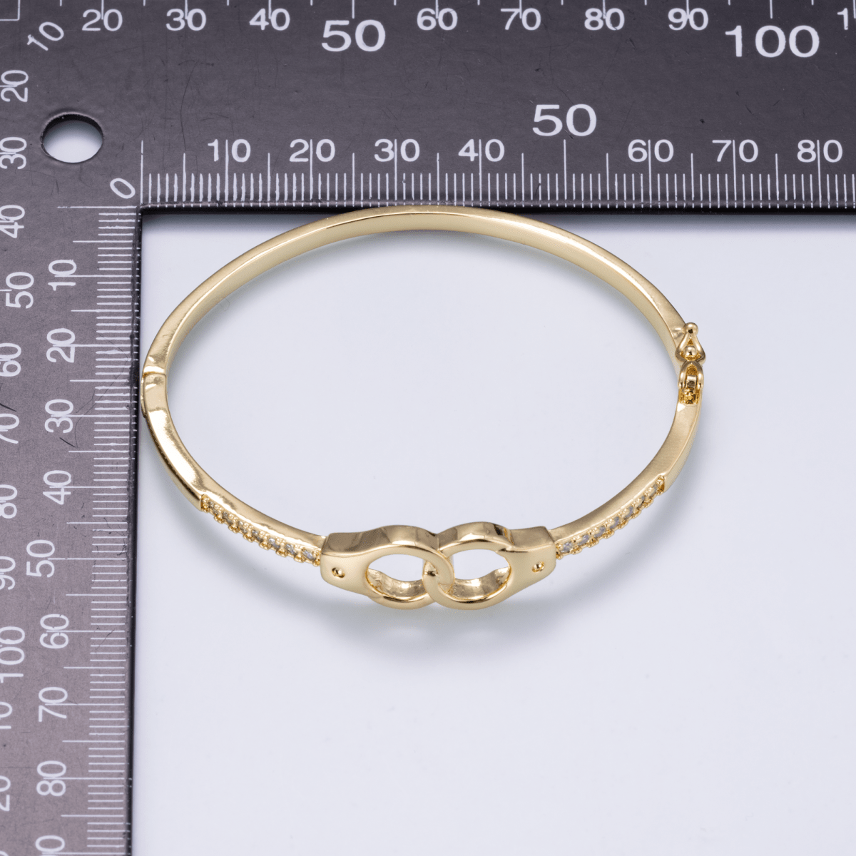 24K Gold Filled 3mm Interlock Handcuff Micro Paved CZ Bangle Bracelet | WA-04742