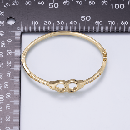 24K Gold Filled 3mm Interlock Handcuff Micro Paved CZ Bangle Bracelet | WA-04742