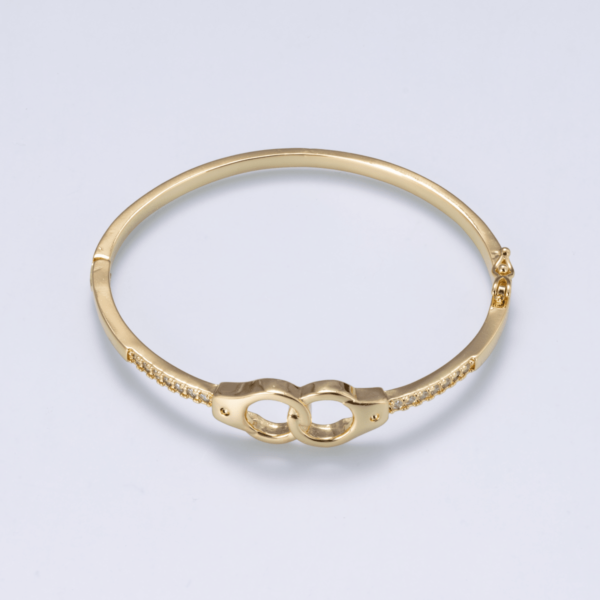 24K Gold Filled 3mm Interlock Handcuff Micro Paved CZ Bangle Bracelet | WA-04742