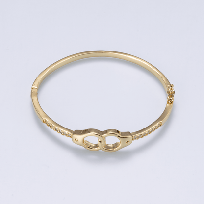 24K Gold Filled 3mm Interlock Handcuff Micro Paved CZ Bangle Bracelet | WA-04742