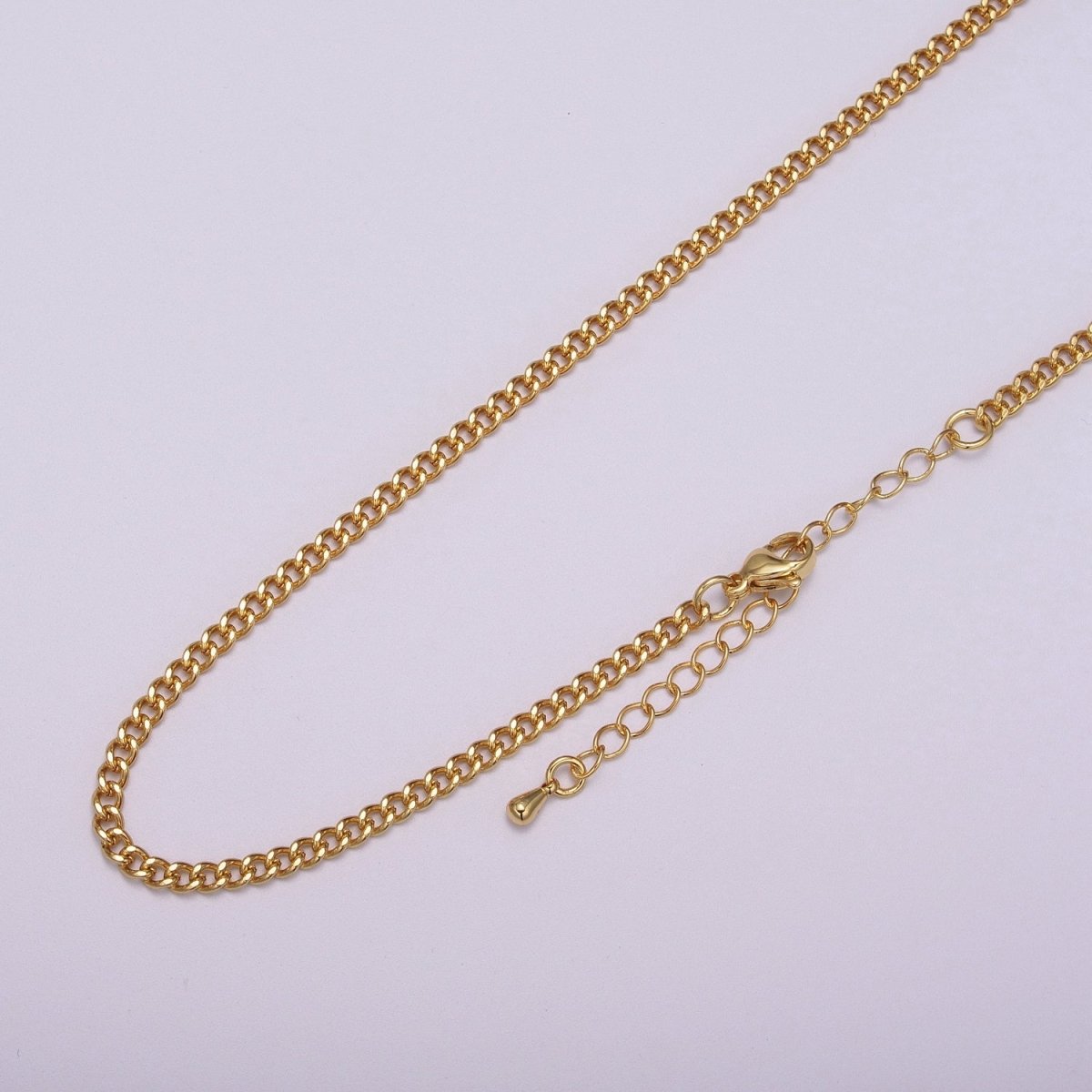 24K Gold Filled 3mm Miami Curb 18 Inch Layering Chain w. 2 Inch Extender | WA-404 Clearance Pricing