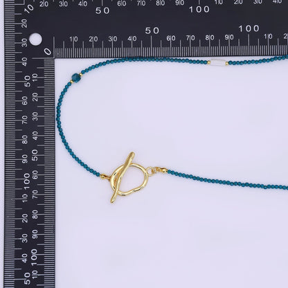 24K Gold Filled 3mm Shell Pearl Blue Crystal Gemstone 40 Inches Necklace | WA-3082