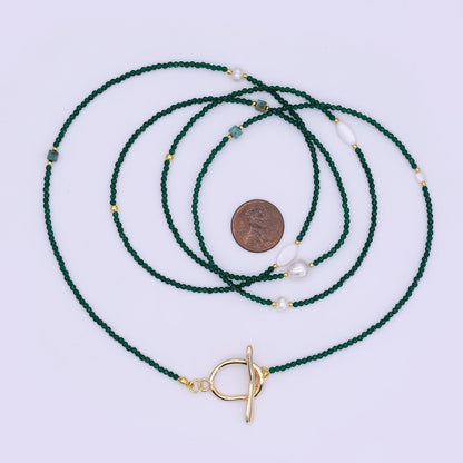 24K Gold Filled 3mm Shell Pearl Green Aventurine Crystal Gemstone 40 Inches Necklace | WA-3086