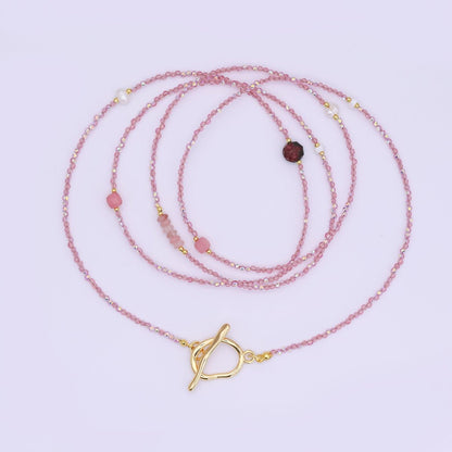 24K Gold Filled 3mm Shell Pearl Rose Pink Crystal Gemstone 40 Inches Necklace | WA-3079