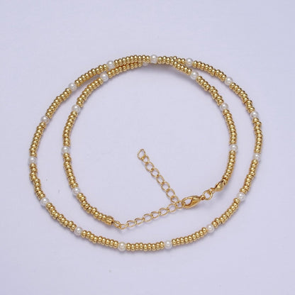 24K Gold Filled 3mm Spacer Bead Shell Pearl 16 Inch Choker Necklace | WA-1281 Clearance Pricing