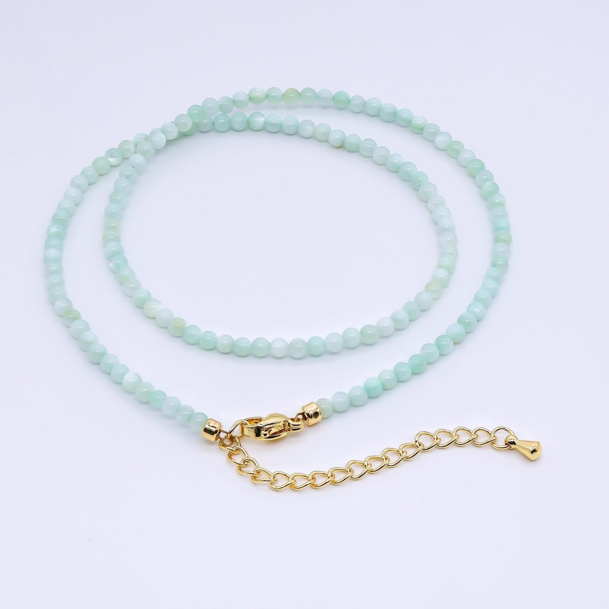 24K Gold Filled 3mm White, Pink, Blue, Multicolor Gloss Round Shell Pearl 15.5 Inch Necklace | WA-3164 ~ WA-3167