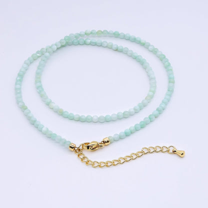 24K Gold Filled 3mm White, Pink, Blue, Multicolor Gloss Round Shell Pearl 15.5 Inch Necklace | WA-3164 ~ WA-3167