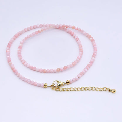 24K Gold Filled 3mm White, Pink, Blue, Multicolor Gloss Round Shell Pearl 15.5 Inch Necklace | WA-3164 ~ WA-3167