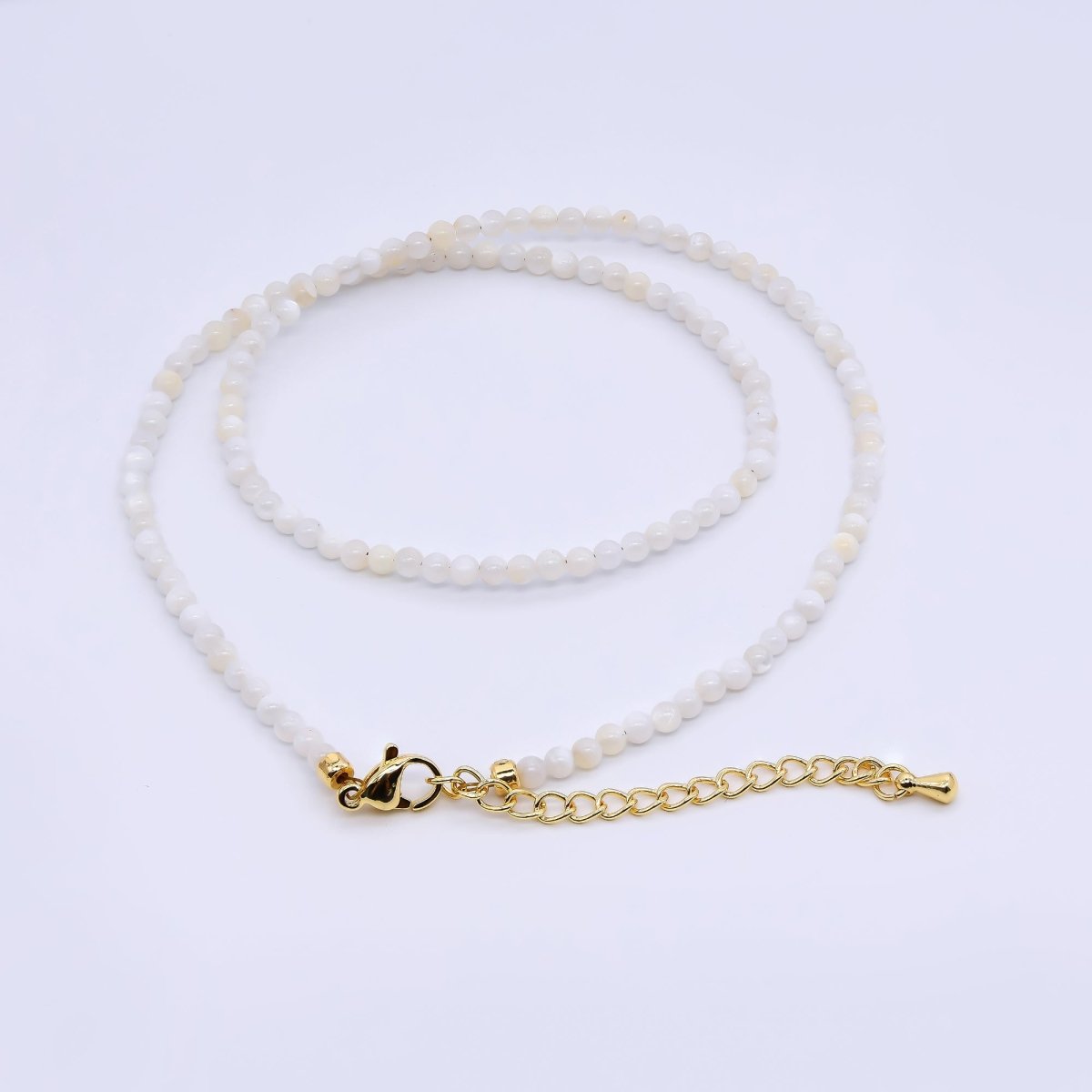 24K Gold Filled 3mm White, Pink, Blue, Multicolor Gloss Round Shell Pearl 15.5 Inch Necklace | WA-3164 ~ WA-3167
