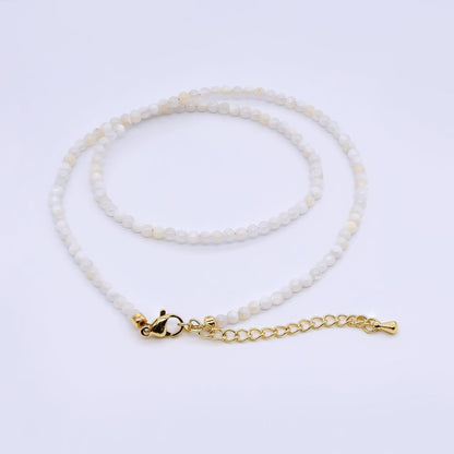 24K Gold Filled 3mm White, Pink, Blue, Multicolor Gloss Round Shell Pearl 15.5 Inch Necklace | WA-3164 ~ WA-3167