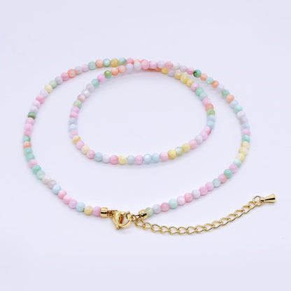 24K Gold Filled 3mm White, Pink, Blue, Multicolor Gloss Round Shell Pearl 15.5 Inch Necklace | WA-3164 ~ WA-3167