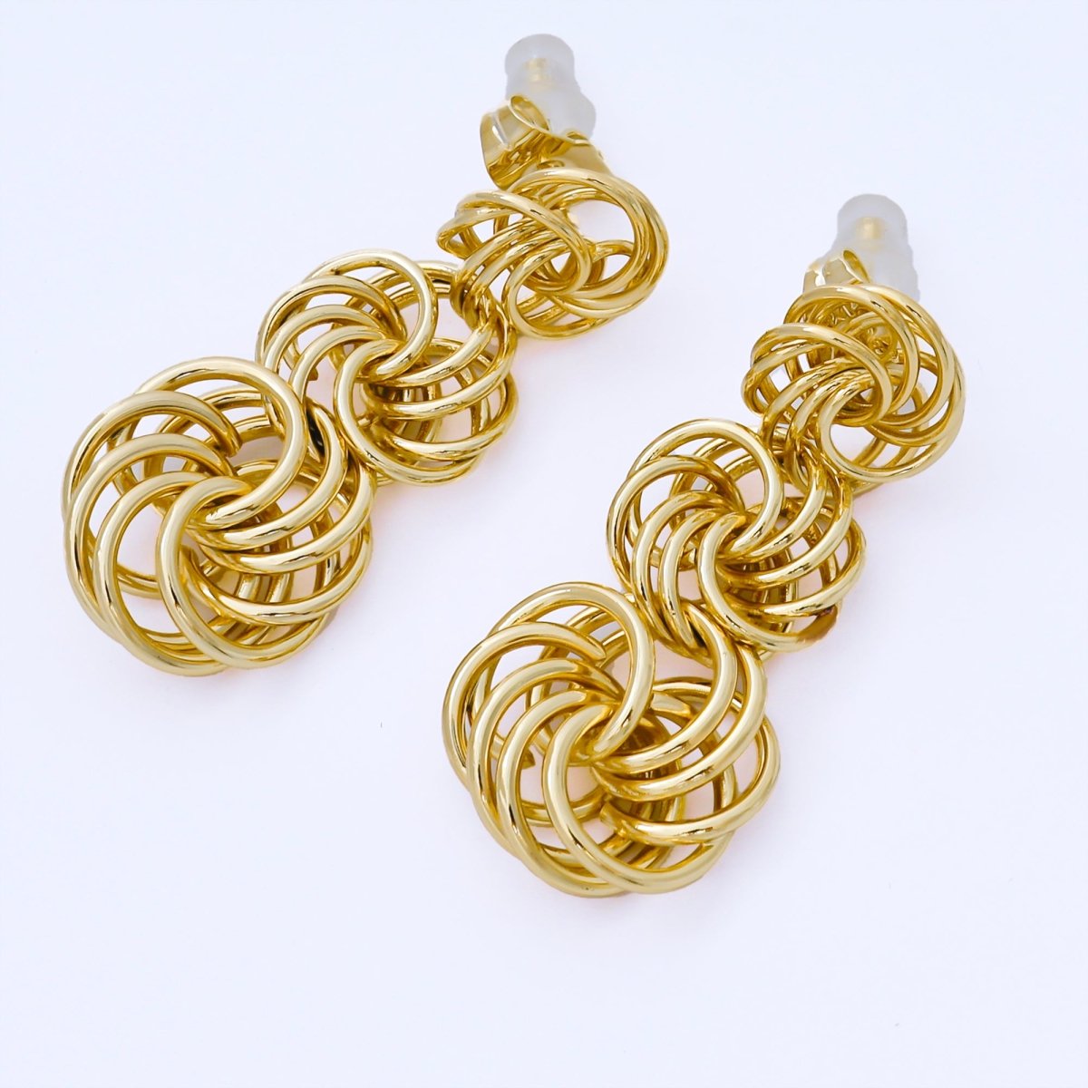 24K Gold Filled 40mm Braided Circular Band Geometric Drop Studs Earrings | AB1627