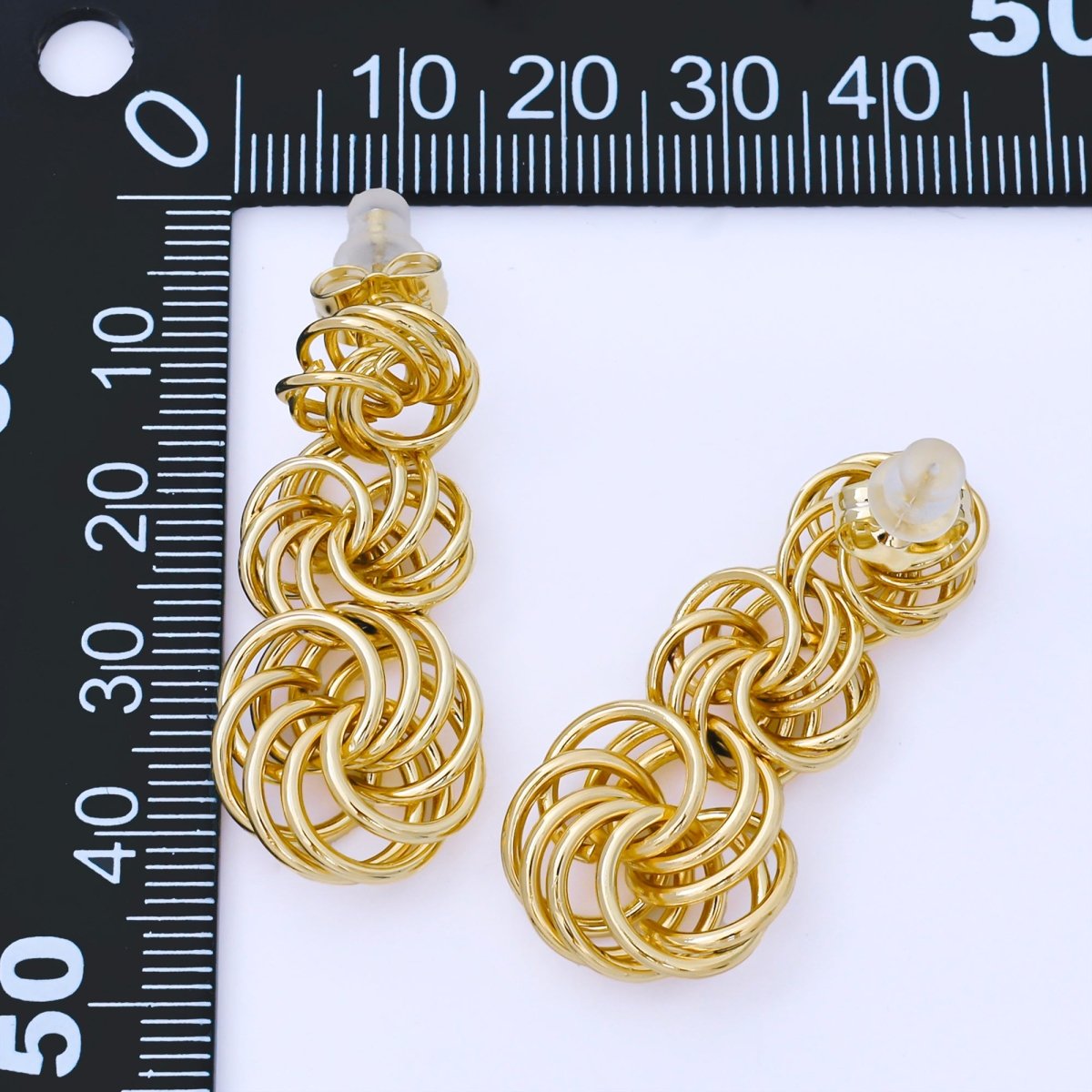24K Gold Filled 40mm Braided Circular Band Geometric Drop Studs Earrings | AB1627