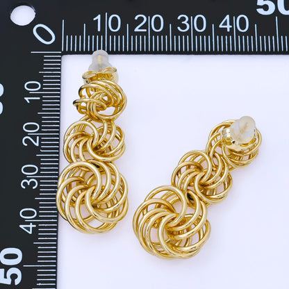 24K Gold Filled 40mm Braided Circular Band Geometric Drop Studs Earrings | AB1627