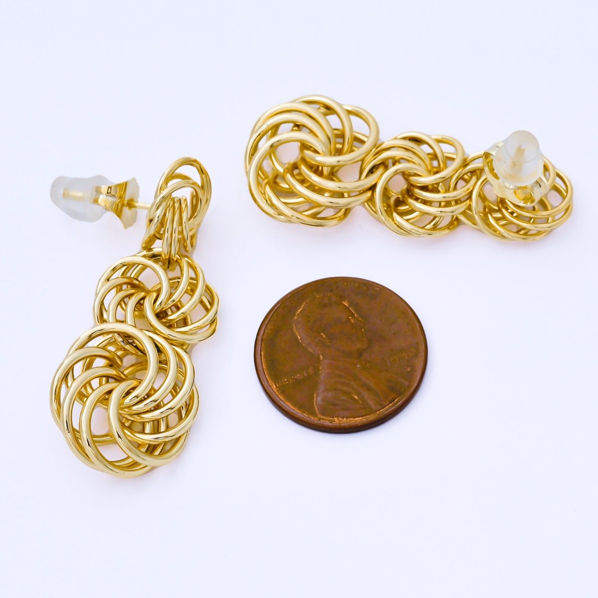 24K Gold Filled 40mm Braided Circular Band Geometric Drop Studs Earrings | AB1627