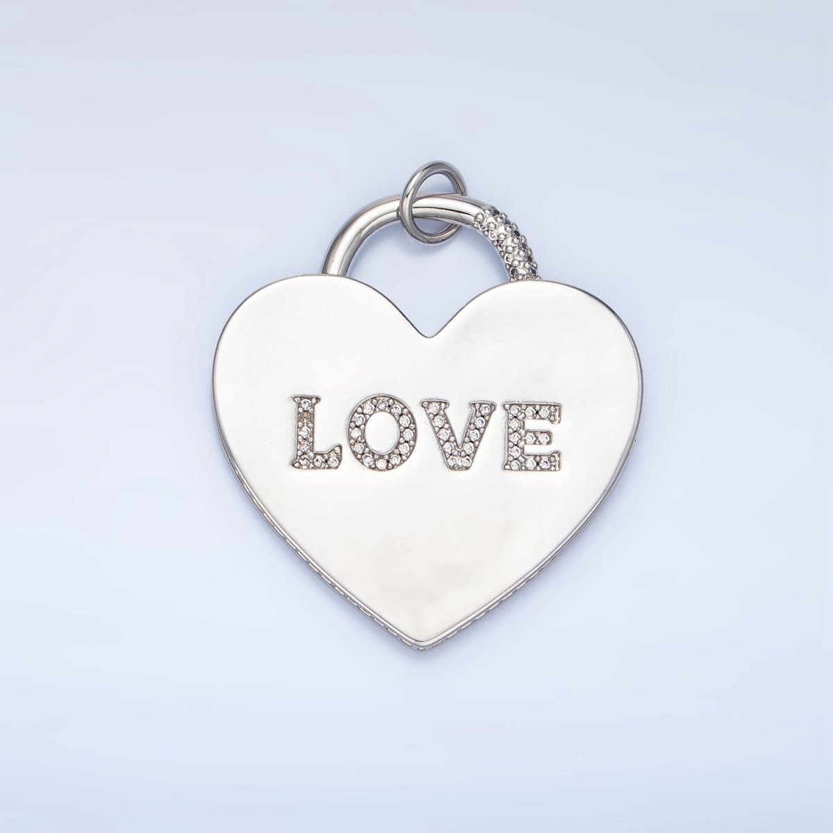 24K Gold Filled 40mm "LOVE" Micro Paved CZ Heart Padlock Charm in Gold &amp; Silver | N746 N747