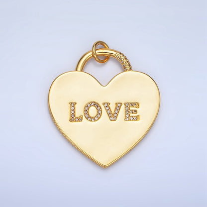 24K Gold Filled 40mm "LOVE" Micro Paved CZ Heart Padlock Charm in Gold &amp; Silver | N746 N747