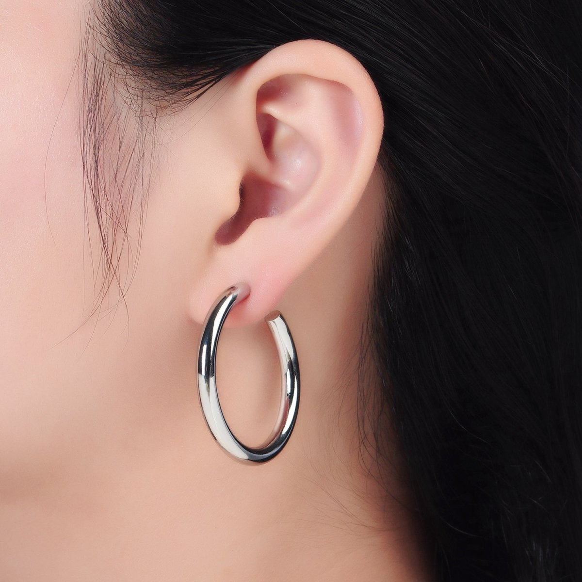 24K Gold Filled 40mm Minimalist C-Shaped Hoop Earrings in Gold &amp; Silver | AD718 AD719